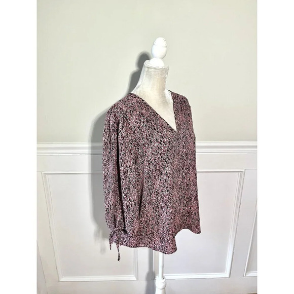 RENEE C. Dotted Tie Sleeve Blouse Pink Red XL - Picture 3 of 6